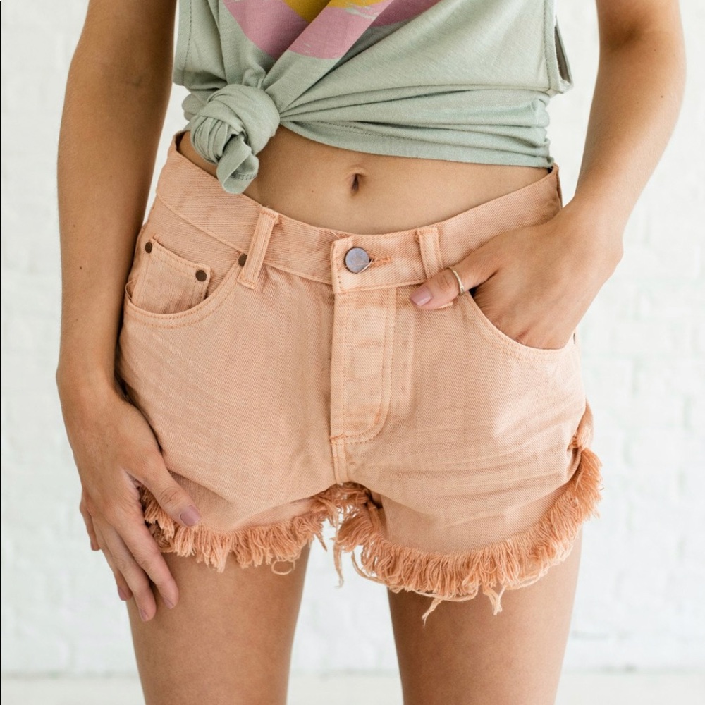 Celebrity Pink Denim Shorts Frayed Hem 27